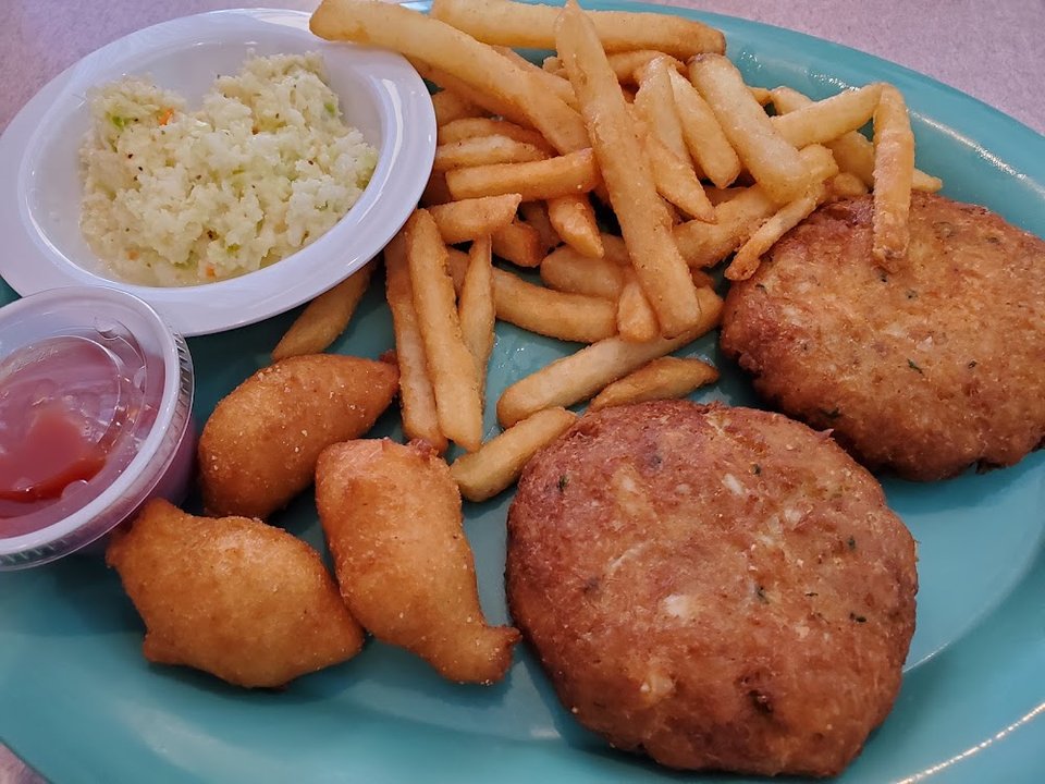 Buffet selection with salad bar and hot entrées.